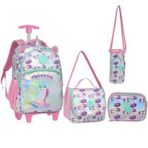 Kit Mochila Escolar Juvenil Rodinha Just-love Feminino 2025 - Rosa-chiclete - Love Just