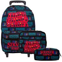 Kit Mochila Escolar Juvenil Rodinhas Passeio Stranger Things