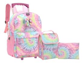 Kit Mochila Escolar Juvenil Rodinhas Tie Dye Up4you G Menina - luxcel