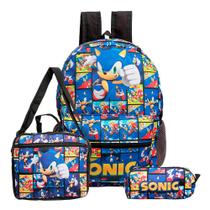Kit Mochila Escolar juvenil Sonic de Costas + Lancheira Térmica + Estojo Escolar Kit Mochila Escolar juvenil Sonic de Costas + Lancheira Térmica + Estojo Escolar