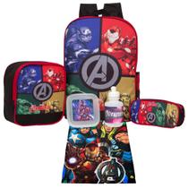 Kit Mochila Escolar Juvenil Tamanho G Avengers e Acessórios