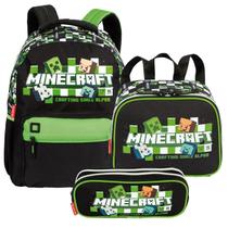 Kit Mochila Escolar Lancheira E Estojo Menino Minecraft