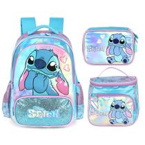 Kit mochila escolar lancheira estojo infantil lilo stitch