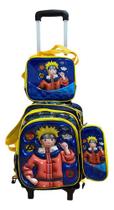 Kit Mochila Escolar Lancheira Estojo Naruto Rodinhas