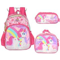 Kit Mochila Escolar Lancheira Estojo Unicornio Bolsa Up4you