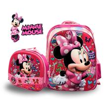 Kit Mochila Escolar Lancheira Reforçada E Minnie Mouse 3d