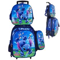Kit Mochila Escolar Lilo Stitch Estojo Lancheira Infantil Rosa