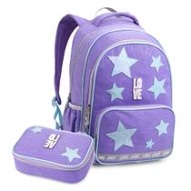 Kit Mochila Escolar Love com Estojo Box Lilás Estrelas Colorido Bolsos Divisórias Material Lápis Kit Mochila Escolar Love com Estojo Box Lilás Estrelas Colorido Bolsos Divisórias Material Lápis
