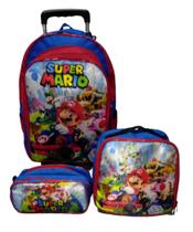 Kit mochila escolar Mario Bros Luigi bolsa infantil rodinhas