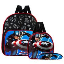 Kit Mochila Escolar Marvel Capitão América Lancheira+Estojo Kit Mochila Escolar Marvel Capitão América Lancheira+Estojo