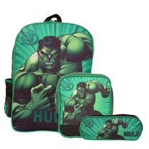 Kit Mochila Escolar Masculina Hulk Herói Tam G Costas Aulas
