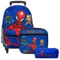 Kit Mochila Escolar Masculina Juvenil Spider Man G Rodinha