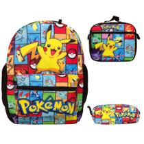 Kit Mochila Escolar Masculina Pokemon Pikachu Costas Passeio