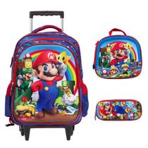 Kit Mochila Escolar Masculina Rodinha Super Mario Lancheira