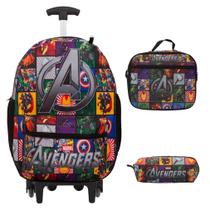 Kit Mochila Escolar Masculina Rodinhas Vingadores Passeio