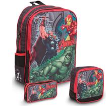 Kit Mochila Escolar Masculina Vingadores Alça Reforçada