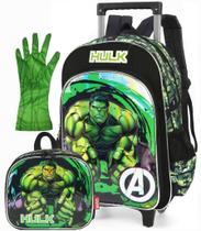 Kit Mochila Escolar Masculino Infantil Hulk Holográfico Rodinhas 3D Impermeável Luxcel