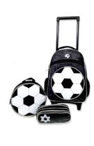 kit mochila escolar masculino rodinha+lancheira+estojo futebol estilosa