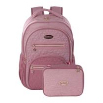 Kit Mochila Escolar Matelassê + Estojo Box Juvenil Meninas