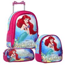 Kit Mochila Escolar Menina Ariel Rodinhas Lancheira Estojo