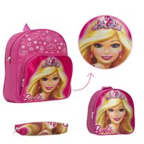 Kit Mochila Escolar Menina Barbie Passeio Alça Costas Rosa