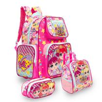 Kit Mochila Escolar Menina Costas LOL Passeio Creche Tam G Kit Mochila Escolar Menina Costas LOL Passeio Creche Tam G