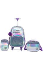 Kit Mochila Escolar Menina Glitter Estojo Lancheira