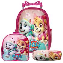 Kit Mochila Escolar Menina Paw Patrol Skye Passeio Rodinhas