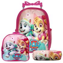 Kit Mochila Escolar Menina Paw Patrol Skye Passeio Rodinhas