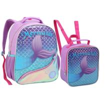 Kit Mochila Escolar Menina Sereia Mochila + Lancheira Roxa