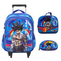 Kit Mochila Escolar Menino Dragon Ball Rodinha + Lancheira