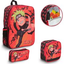 Kit Mochila Escolar Menino Grande Naruto Toys 2u 3 Itens