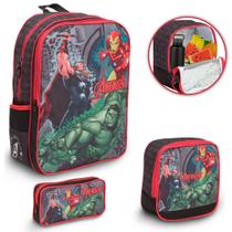 Kit Mochila Escolar Menino Grande Vingadores Toys 2u 3 Itens