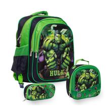 Kit Mochila Escolar Menino Herói Hulk Costas Tam G Reforçada