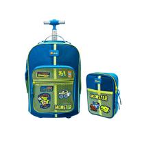 Kit Mochila Escolar Menino Rodinhas Estojo Grande ColorBlock