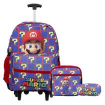Kit Mochila Escolar Menino Super Mario Herói Rodinhas Creche