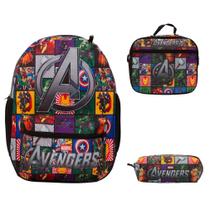 Kit Mochila Escolar Menino Vingadores Juvenil Passeio Costas