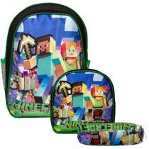 Kit Mochila Escolar Minecraft Costas + Lancheira e Estojo