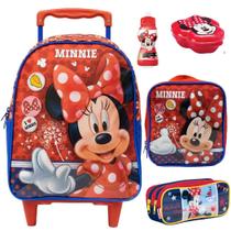 Kit Mochila Escolar Minnie Mouse Tam G Rodinhas Infantil Lancheira Térmica Estojo Duplo