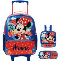 Kit Mochila Escolar Minnie Tropical Rodinha Tam G Infantil