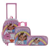 Kit Mochila Escolar, Mochilete com Rodinhas, Estojo Porta Lapis e Lancheira, Meninas Gatinha Kit Mochila Escolar, Mochilete com Rodinhas, Estojo Porta Lapis e Lancheira, Meninas Gatinha