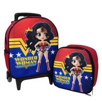 Kit Mochila Escolar Mulher Maravilha Baby Vermelha Menina