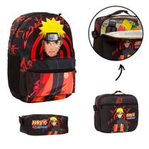 Kit Mochila Escolar Naruto Costas Lancheira Estojo Preto