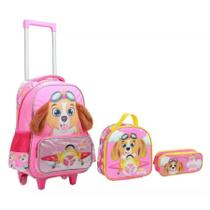 Kit mochila escolar parulha canina infantil rodinhas