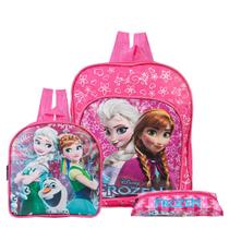 Kit Mochila Escolar Pequena Elsa e Anna Frozen Disney Costas
