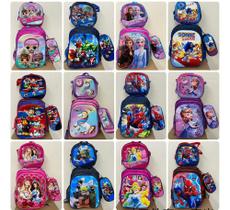 Kit Mochila Escolar Personagens Rodinhas Estojo E Lancheira