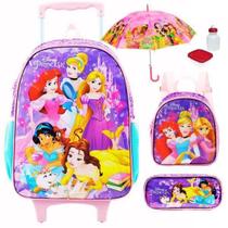 Kit Mochila Escolar Princesas Disney G Rodinha Com Sombrinha