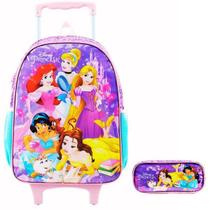 Kit Mochila Escolar Princesas Disney G Rodinhas Com Estojo Kit Mochila Escolar Princesas Disney G Rodinhas Com Estojo