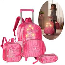 Kit Mochila Escolar Princesas Lancheira Estojo Com Luzes Clio Style