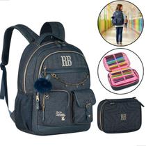 Kit Mochila Escolar Rebecca Bonbon Jeans Vintage e Estojo Box 2026